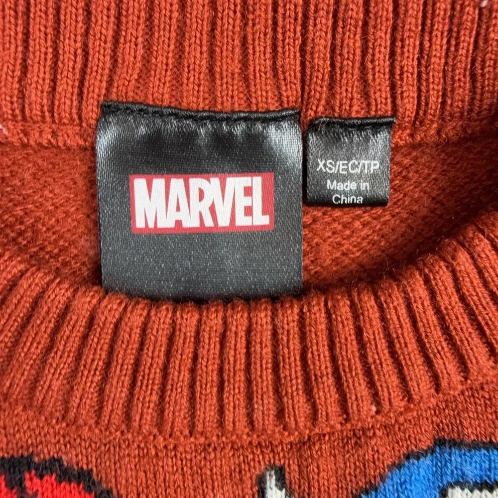 Marvel Sweater Kids XS Orange Fair Isle Spider-Man Captain America Graphic